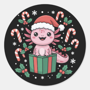 Schattige Axolotl Kerst Dier Amfibie Feestdag Ronde Sticker