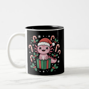 Schattige Axolotl Kerst Dier Amfibie Feestdag Tweekleurige Koffiemok
