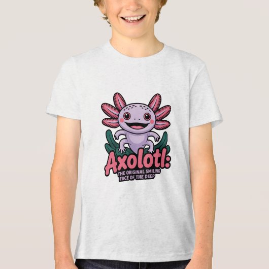Schattige Axolotl Originele Lachende Gezicht Tri-Blend Shirt (Voorkant)