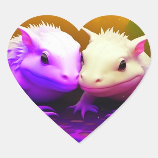Schattige Axolotl paar knuffelen in liefde AI kuns Hart Sticker (Voorkant)