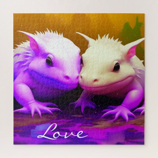 Schattige Axolotl Paar Liefde AI kunst Legpuzzel (Verticaal)