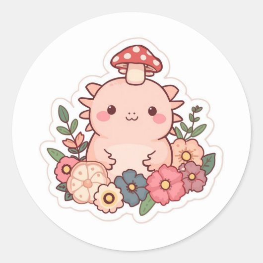 Schattige axolotl-paddenstoel ronde sticker (Voorkant)
