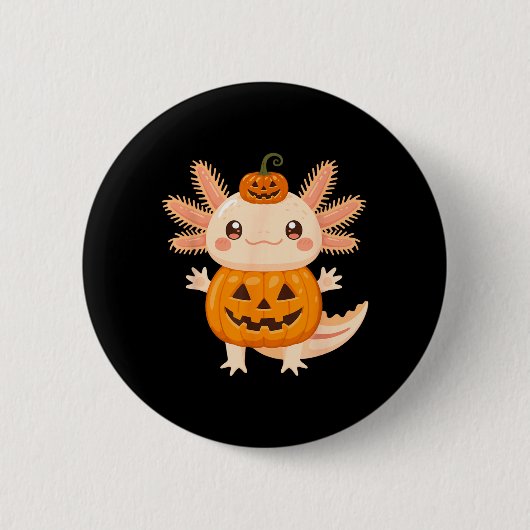Schattige Axolotl Pompoen Halloween Jack O Lantern Ronde Button 5,7 Cm (Voorkant)