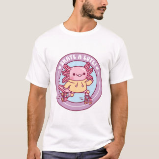 Schattige Axolotl Roller Skaten Skate Een Lotl Gra T-shirt