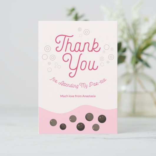 Schattige Axolotl Roze Boba Thee Par-tea Kinderen Bedankkaart (Staand voorkant)