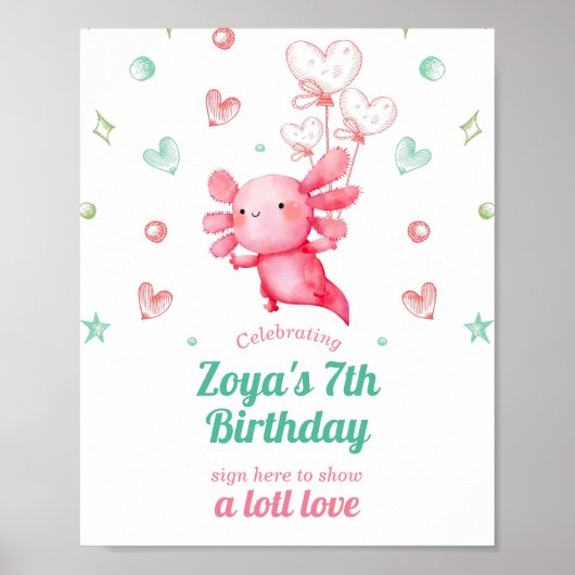 Schattige Axolotl Verjaardag Poster (Voorkant)