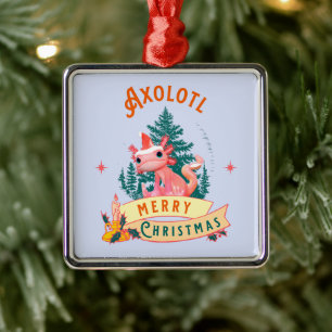 Schattige Axolotl Vrolijk Kerstmis Vakantie Kunst Metalen Ornament