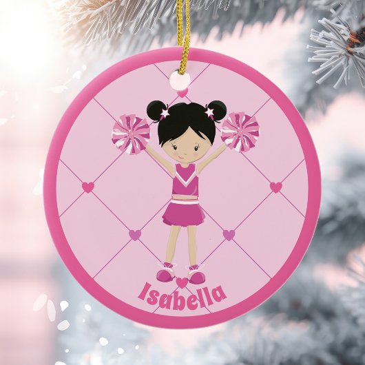 Schattige Aziatisch Cheerleader Pink Custom Christ Keramisch Ornament