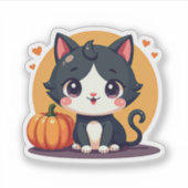 Schattige B&W Kitten – Halloween Pastel Art Sticker (Voorkant)