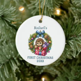Schattige baby aap kerst keramisch ornament