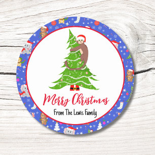 Schattige baby aap met Kerstmis in de dierentuin Ronde Sticker