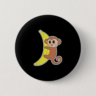 schattige baby aap over banaan ronde button 5,7 cm