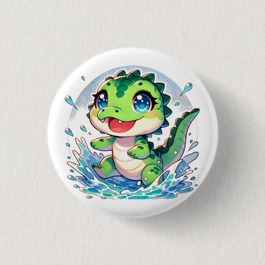 Schattige baby alligator spatten in het water ronde button 3,2 cm (Voorkant)