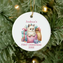 Schattige Baby Alpaca Kerst Keramisch Ornament