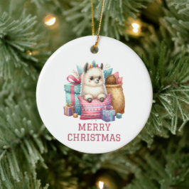Schattige Baby Alpaca Kerst Keramisch Ornament