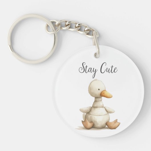 Schattige Baby Animal Duck Quote Blijf Schattige R Sleutelhanger (Voorkant)