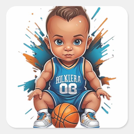 Schattige Baby Basketbal Speler Vierkante Sticker (Voorkant)