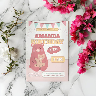 Schattige Baby Beer 1e verjaardag Uitnodiging