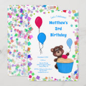 Schattige Baby Beer Cupcake Blue Balloon Verjaarda Kaart (Voorkant / Achterkant)