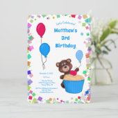 Schattige Baby Beer Cupcake Blue Balloon Verjaarda Kaart (Staand voorkant)