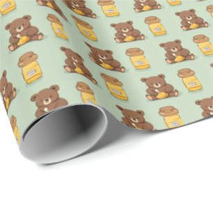 Schattige Baby Beer Eating Honey Gift Wrap Paper Cadeaupapier