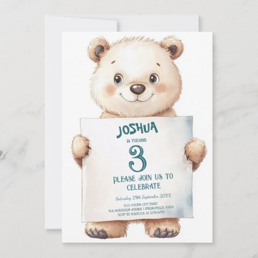 Schattige Baby Beer en teken verjaardagsfeestje vo Kaart (Voorkant)