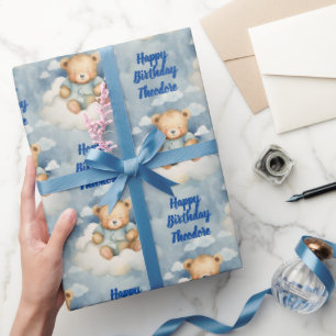 Schattige Baby Beer Gepersonaliseerde Jongens Verj Cadeaupapier