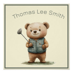 Schattige Baby Beer Golfer Nursery Perfect Poster
