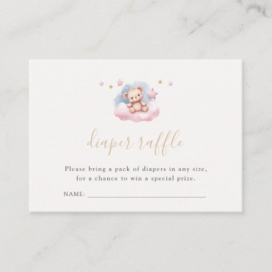 Schattige Baby Beer Gouden Sterren Luier Raffle Informatiekaartje (Voorkant)