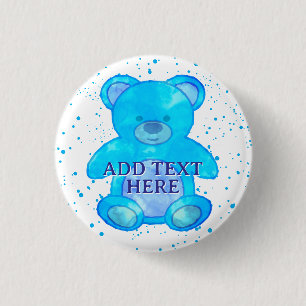 Schattige Baby Beer in blauw aangepaste tekst Ronde Button 3,2 Cm