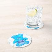 Schattige Baby Beer in blauw aangepaste tekst Ronde Kartonnen Onderzetter (Insitu)