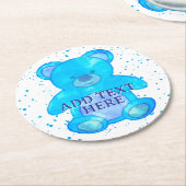 Schattige Baby Beer in blauw aangepaste tekst Ronde Kartonnen Onderzetter (Gebogen)
