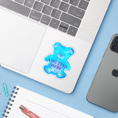 Schattige Baby Beer in blauw aangepaste tekst Sticker (Laptop met iPhone)