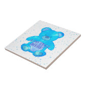 Schattige Baby Beer in blauw aangepaste tekst Tegeltje (Zijkant)