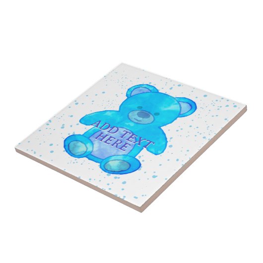 Schattige Baby Beer in blauw aangepaste tekst Tegeltje (Zijkant)