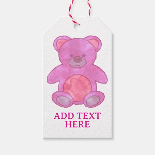 Schattige Baby Beer in roze aangepaste tekst Cadeaulabel (Voorkant)