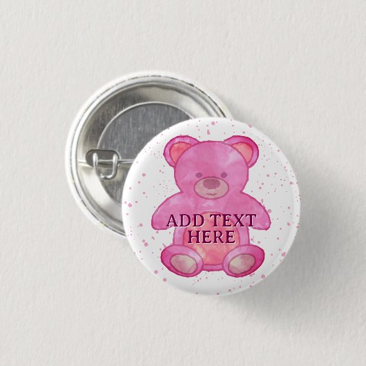 Schattige Baby Beer in roze aangepaste tekst Ronde Button 3,2 Cm (Voorkant /achterkant)