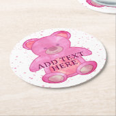 Schattige Baby Beer in roze aangepaste tekst Ronde Kartonnen Onderzetter (Gebogen)