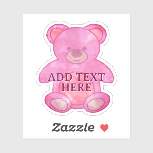 Schattige Baby Beer in roze aangepaste tekst Sticker (Vel)