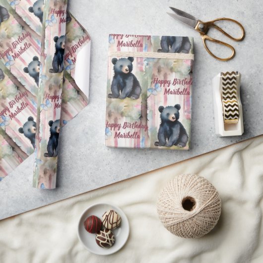 Schattige Baby Beer Meisje Gepersonaliseerde Verja Cadeaupapier (Crafts)