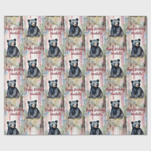 Schattige Baby Beer Meisje Gepersonaliseerde Verja Cadeaupapier (Vlak)