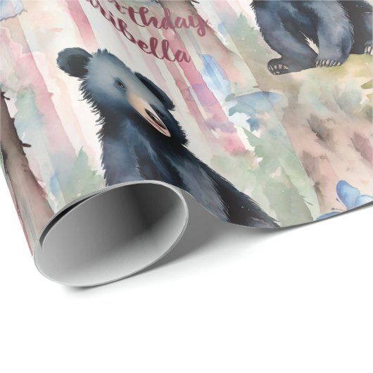 Schattige Baby Beer Meisje Gepersonaliseerde Verja Cadeaupapier (Rol Hoek)