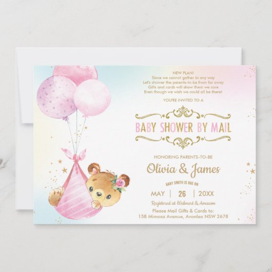 Schattige Baby Beer Meisje Virtueel Baby shower pe Kaart (Voorkant)