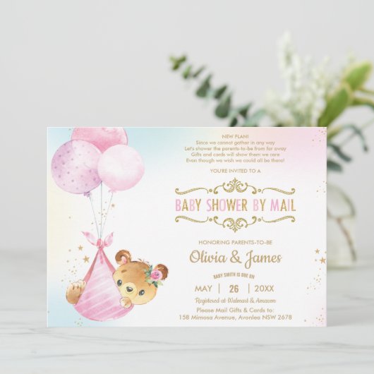 Schattige Baby Beer Meisje Virtueel Baby shower pe Kaart (Staand voorkant)