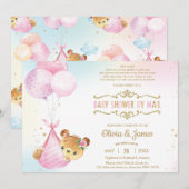 Schattige Baby Beer Meisje Virtueel Baby shower pe Kaart (Voorkant / Achterkant)