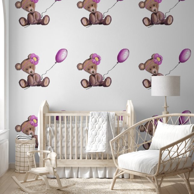 Schattige Baby Beer met ballon Behang (Kinderen)