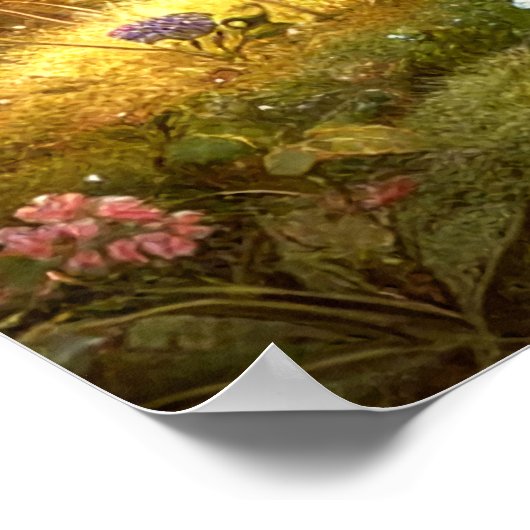 Schattige Baby-Beer met bloemen in betoverd bos | Poster (Hoek)