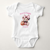 Schattige Baby Beer met Pumpkin Pink Romper (Voorkant)
