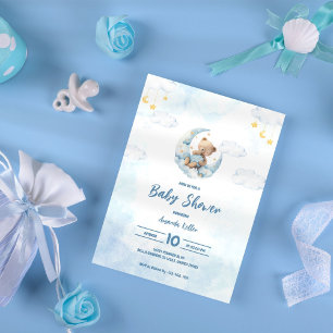Schattige Baby Beer op Moon Baby shower Invitation Kaart