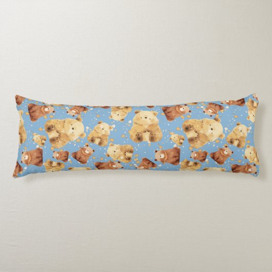 Schattige Baby Beer Patroon Blauw Lichaamskussen (Voorkant)